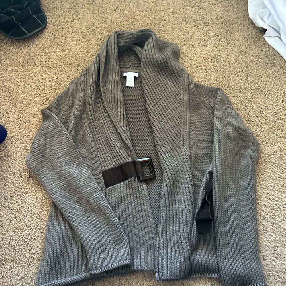 Gray Women's Sweater with Buckle Detail